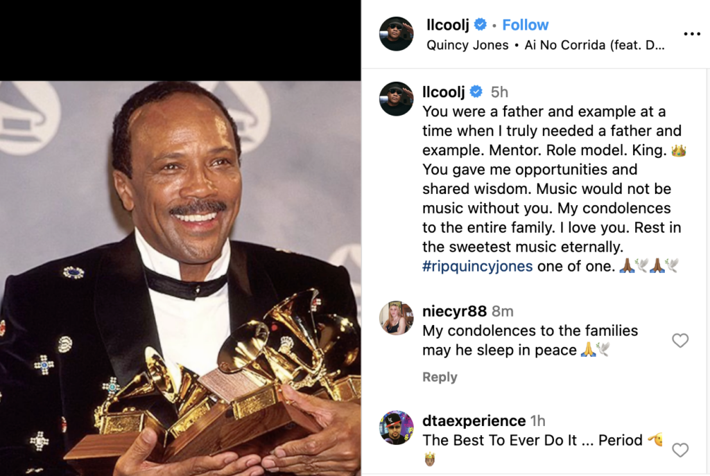 LL Cool J Instagram tribute post to Quincy Jones